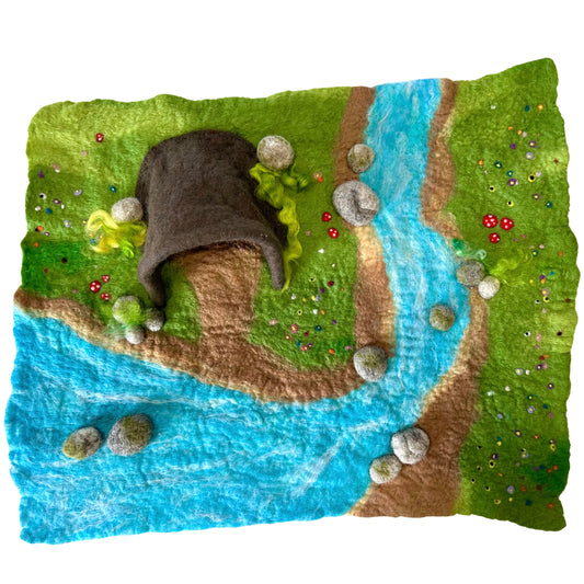 Wet Felted Stream and Meadow Play Mat