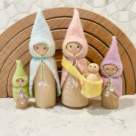 Steiner-Inspired Gnome Family in Spring Pastels