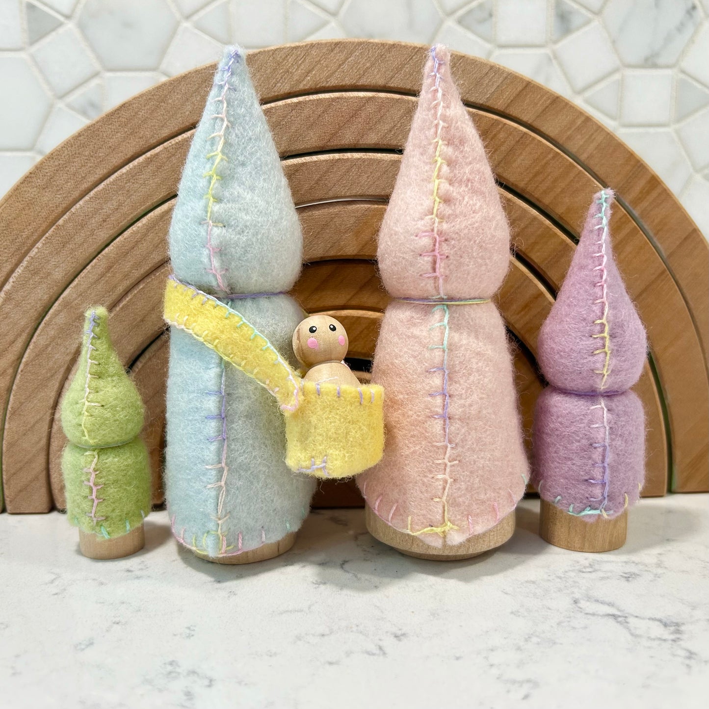 Steiner-Inspired Gnome Family in Spring Pastels