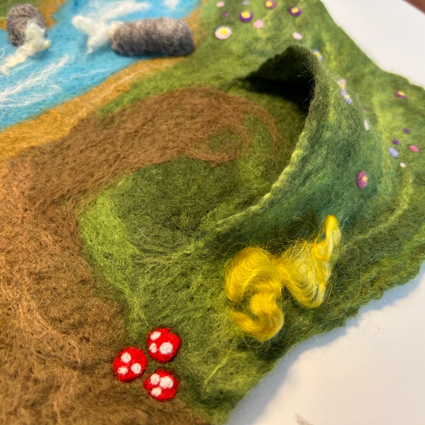 Wet Felted Tree Stump and River Play Mat