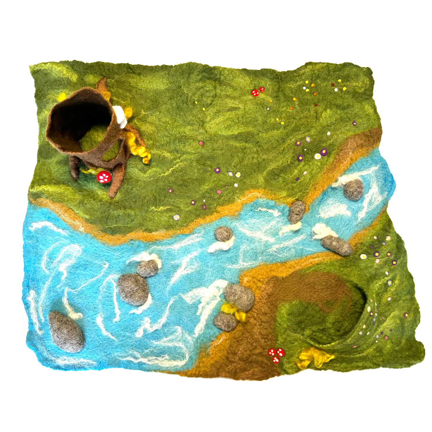 Wet Felted Tree Stump and River Play Mat