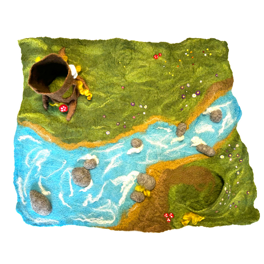Wet Felted Tree Stump and River Play Mat
