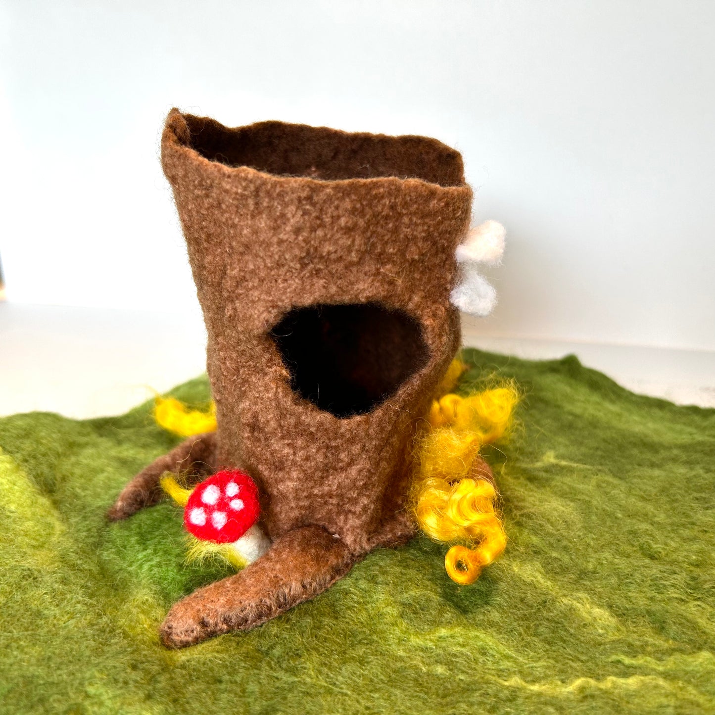 Wet Felted Tree Stump and River Play Mat